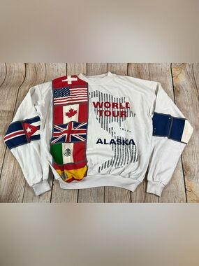 Vintage 80s Caribe World Tour Alaska Flags Crewneck Sweatshirt Size XL